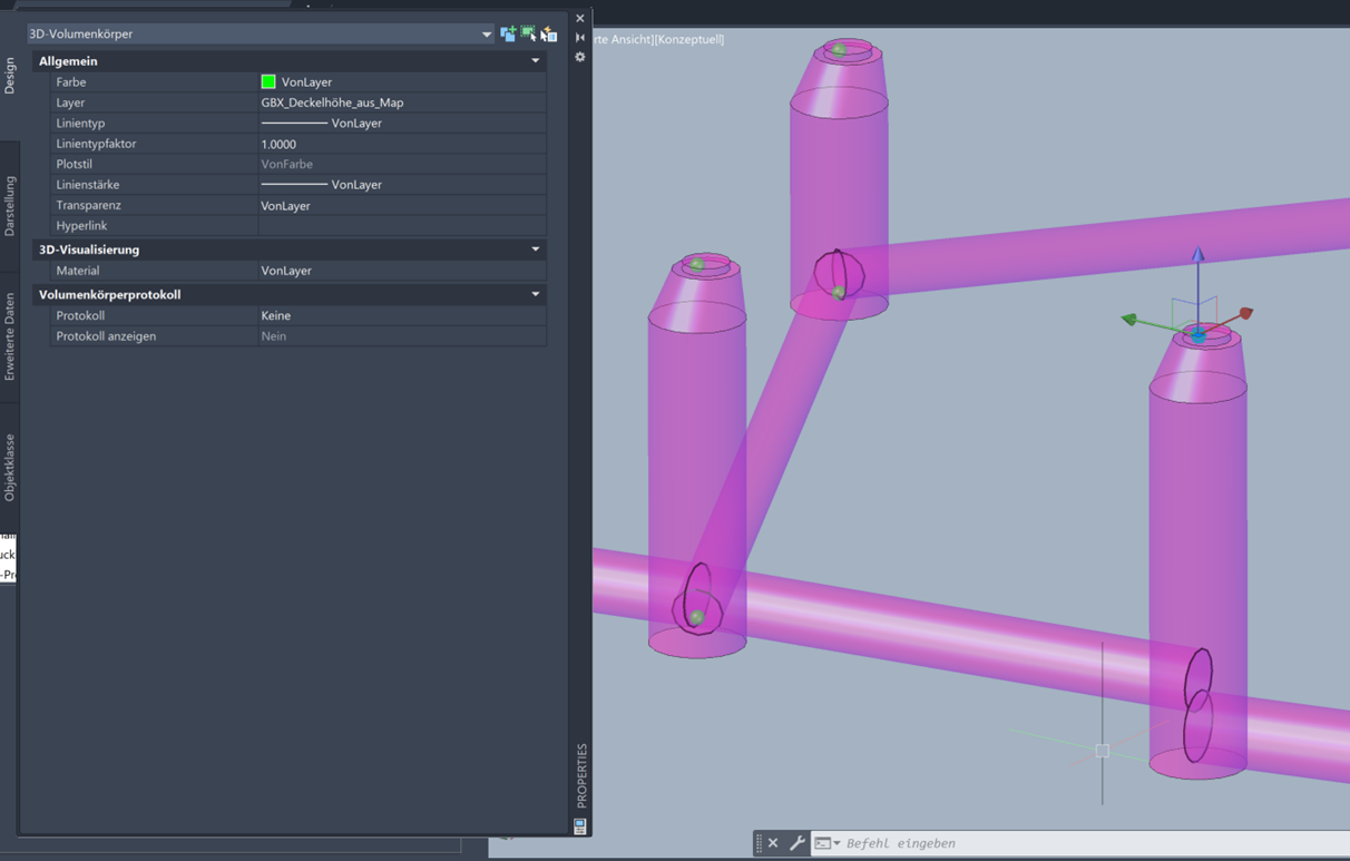 Civil 3D Kanalnetz mit Infos zu Deckelhöhen